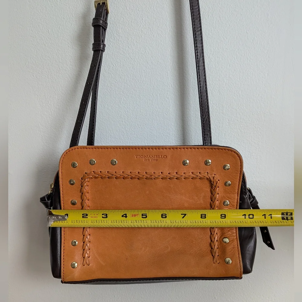 Tignanello Vintage Leather Mojave Crossbody Handbag Orange & Brown Studded